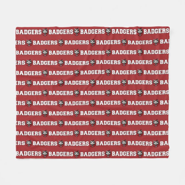CUSTOM Badger Mascot | Red - School College Team Fleece Blanket (Front (Horizontal))