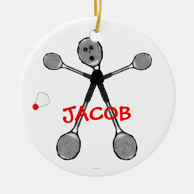 Custom Badminton Player Cartoon Ceramic Ornament (Front)