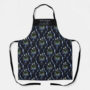 Custom Bake Queen Name Floral Ribbon Apron