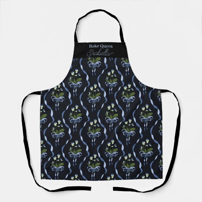 Custom Bake Queen Name Floral Ribbon Apron (Front)