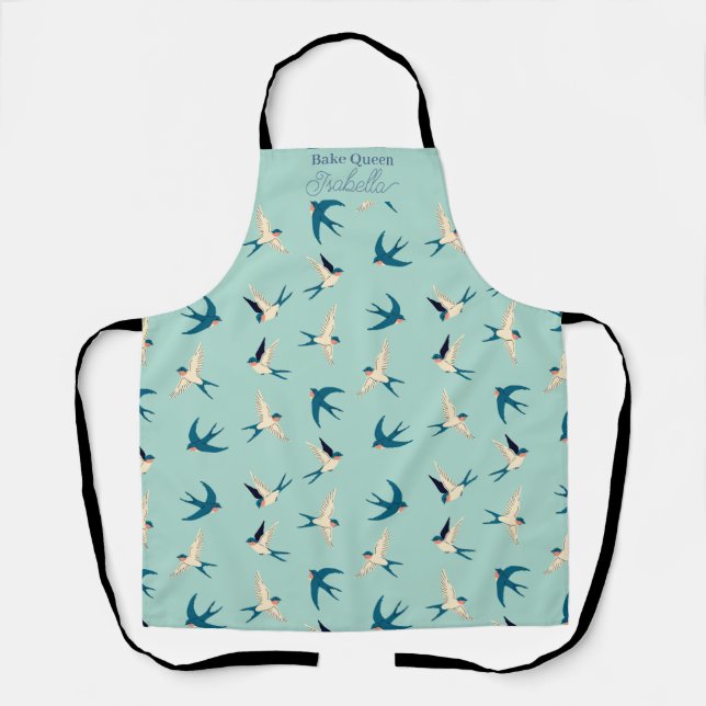 Custom Bake Queen Name Swallow Bird Pattern Apron (Front)