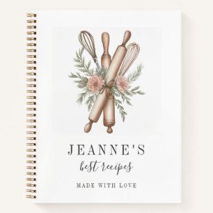 Custom Bakers Rolling Pin Whisk Recipe Templates Notebook