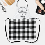 Custom, Bakery Buffalo Plaid Farmhouse Kitchen Apron<br><div class="desc">Make this beautiful apron your own by adding your own text on top and bottom area. Design with gorgeous "Bakery" script in hand written calligraphy,  decorative eggs whisk and rolling pin and black and white chequered buffalo plaid pattern on middle and bottom area. Great custom gift idea!</div>
