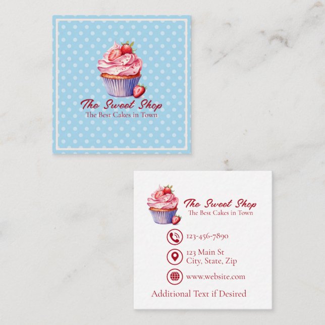 Custom Bakery Business Card | Blue Cupcake Theme (Front/Back)