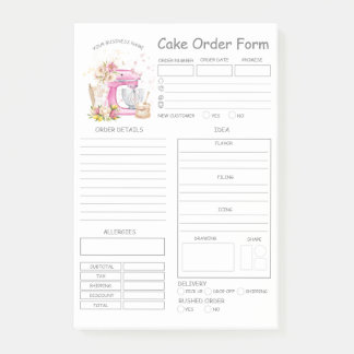 Custom Bakery Cake Order Form Post-it Notes