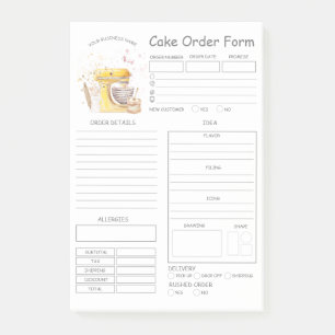 Custom Bakery Cake Order Form Post-it Notes