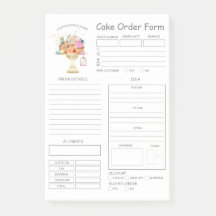 Custom Bakery Cake Order Form Post-it Notes