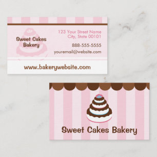Custom Bakery Cake Shop - Pink Stripes & Chocolate Business Card