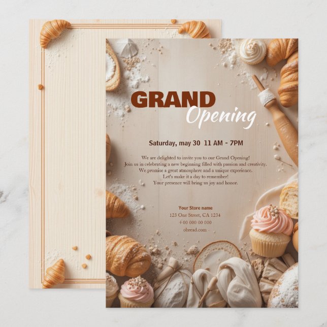 Custom Bakery Grand Opening Invitation (Front/Back)