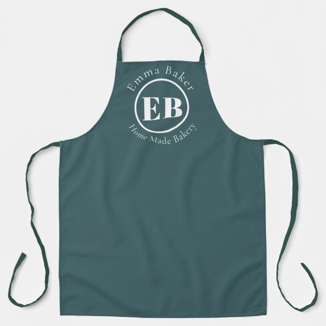 Custom Bakery Monogram Dark Teal Apron (Front)