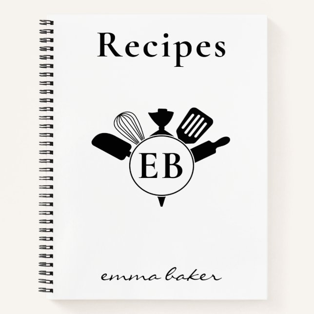 Custom Bakery Monogram Recipe Journal Notebook (Front)