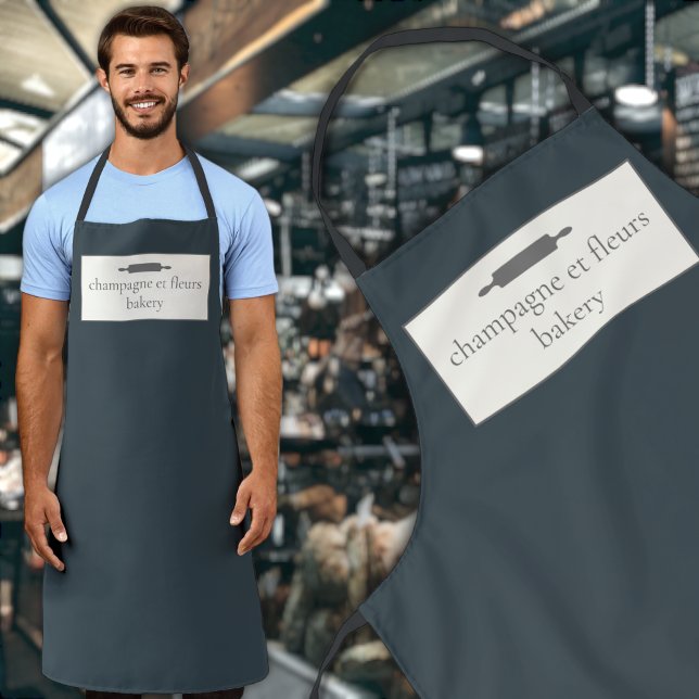 Custom Bakery Name Deep Midnight Blue Chef + Staff Apron (Creator Uploaded)