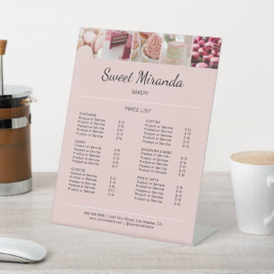 Custom Bakery Photo Pink Business Price List Pedestal Sign