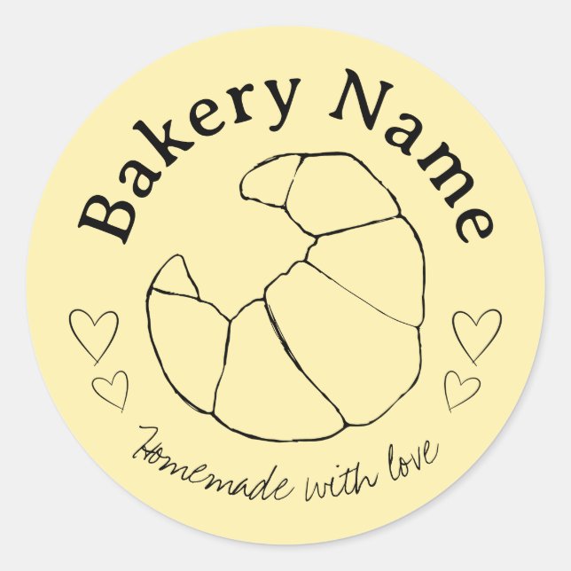 Custom Bakery Stickers | Croissant & Hearts  (Front)