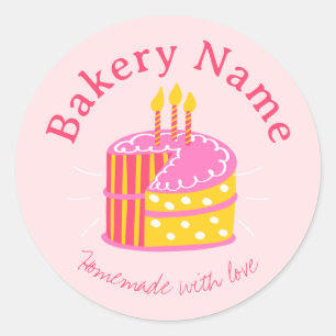 Custom Bakery Stickers   Pink Cake with Candles