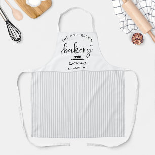Custom, Bakery White and Gray Stripes Farmhouse Apron