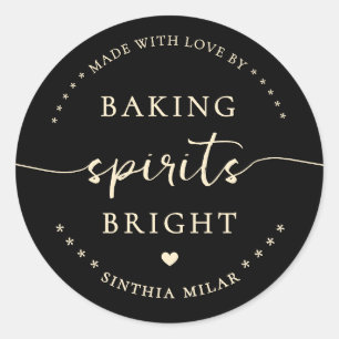 Custom Balck Baking Spirits Bright Holiday baking Classic Round Sticker