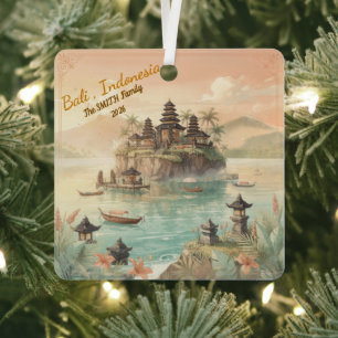 Custom Bali Indonesia Family Travel Keepsake Metal Ornament