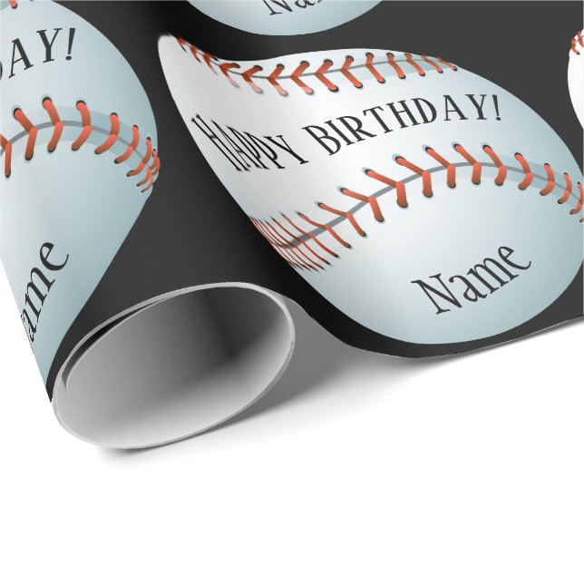 Custom Baller Baseball Name Happy Birthday Wrapping Paper (Roll Corner)