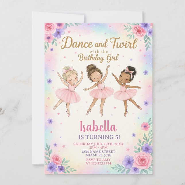 Custom Ballerina Birthday Party Invitation (Front)