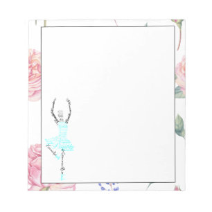 Custom Ballerina Kennidie Rose Watercolor Border Notepad