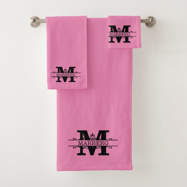 Custom Ballet Pink Fancy Monogram Bath Towel Set (Insitu)