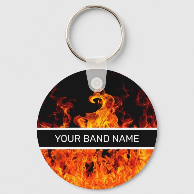 Custom Band Merch Rock and Roll Flames Musician Keychain (Front)