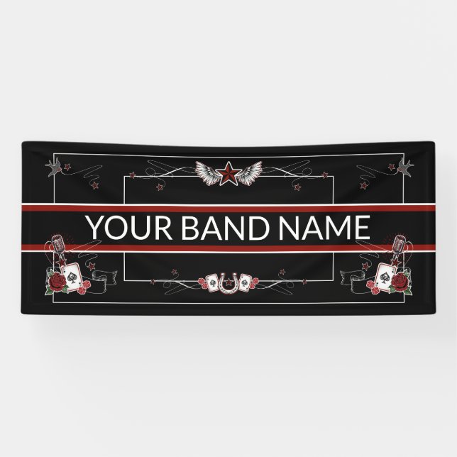 Custom Band Merch Rockabilly Music Tattoo Banner  (Horizontal)