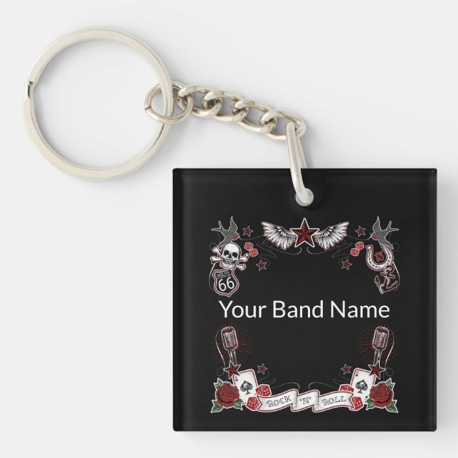 Custom Band Merch Rockabilly Rock & Roll Music Key Keychain (Front)