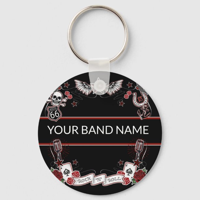 Custom Band Merch Rockabilly Rock & Roll Music Keychain (Front)