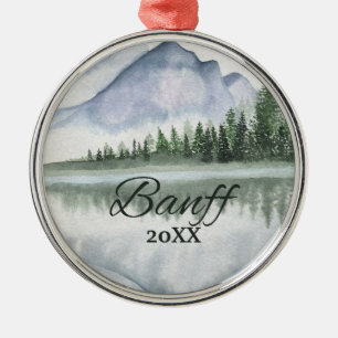 Custom Banff Mountain Lake Trees Metal Ornament
