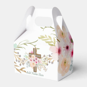 Custom Baptism Communion Confirmation Floral Cross Favor Box