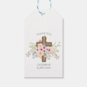 Custom Baptism Communion Confirmation Floral Cross Gift Tags