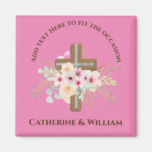 Custom Baptism Communion Confirmation Floral Cross Magnet