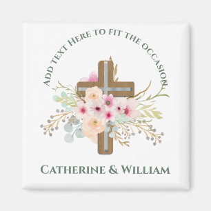 Custom Baptism Communion Confirmation Floral Cross Magnet