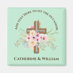 Custom Baptism Communion Confirmation Floral Cross Magnet