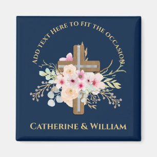 Custom Baptism Communion Confirmation Floral Cross Magnet