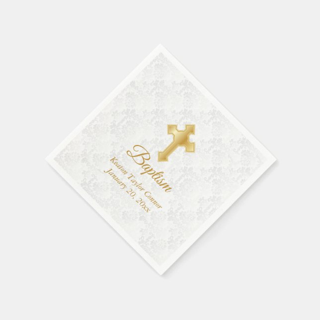Custom Baptism in White and Gold Napkin (Corner)