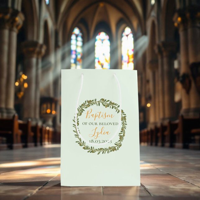 Custom Baptism Olive Wreath Medium Gift Bag (Creator Uploaded)