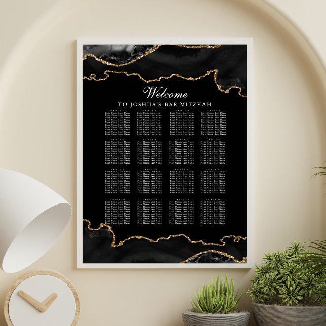 Custom Bar Mitzvah Black Gold Agate Seating Chart (Creator Uploaded)