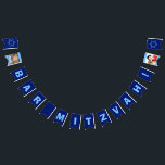 Custom Bar Mitzvah Blue Bunting Flags<br><div class="desc">Cool personalized bunting flag decoration in blue for a Jewish boys Bar Mitzvah. This cute Judaism celebration banner features the Star of David on either corner. Customize with a baby and current pic of your boy.</div>