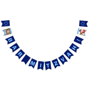 Custom Bar Mitzvah Blue Bunting Flags