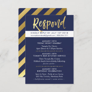 CUSTOM Bar Mitzvah enclosure Tommy navy + gold Invitation