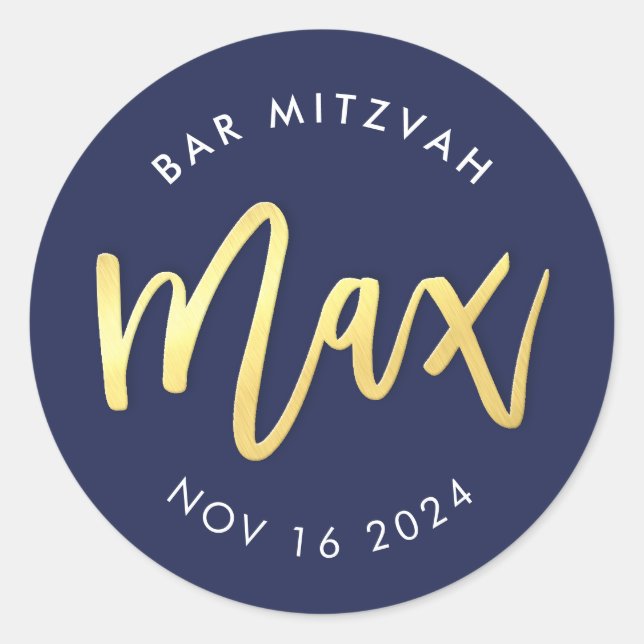 CUSTOM Bar Mitzvah for navy + gold Max Classic Round Sticker (Front)