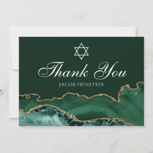 Custom Bar Mitzvah Green Gold Star of David Jewish Thank You Card