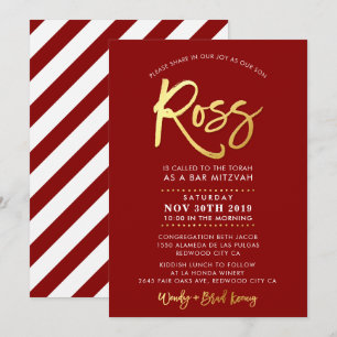 CUSTOM Bar Mitzvah Invitation pour Ross rouge + or