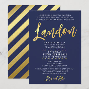 CUSTOM Bar Mitzvah Invite navy blue + gold LANDON