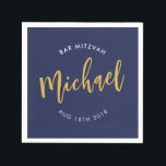 CUSTOM Bar Mitzvah lunch navy gold calligraphy Napkin<br><div class="desc">by kat massard >>> WWW.SIMPLYSWEETPAPERIE.COM <<<</div>