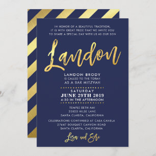 CUSTOM Bar Mitzvah Marine Invitation bleu + or LAN