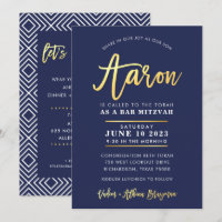 CUSTOM Bar Mitzvah modern navy + gold name AARON